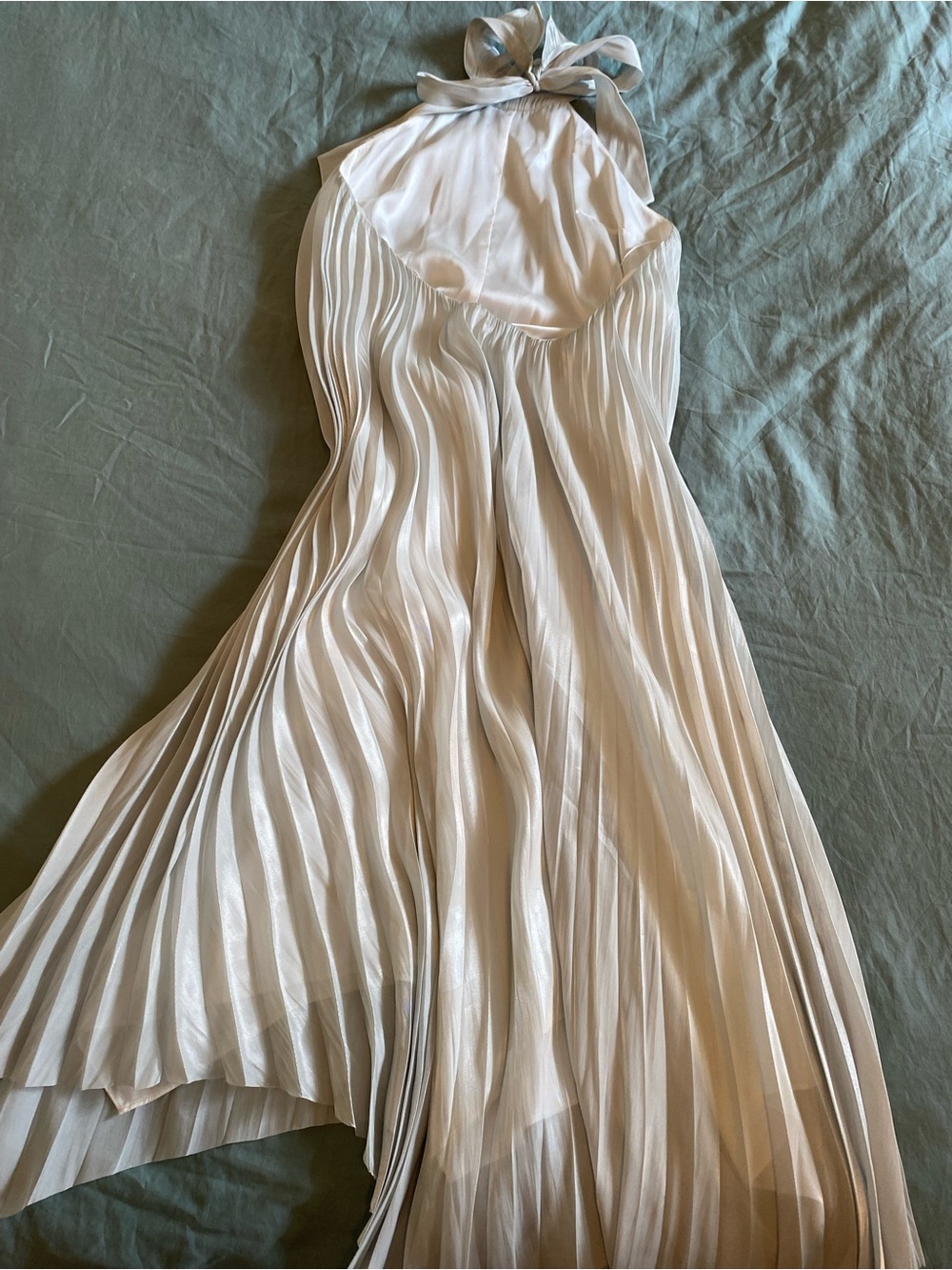 AllSaints Alaya Pleated Halter Neck Maxi Dress Chalk White NWT US 0 - Picture 5 of 6